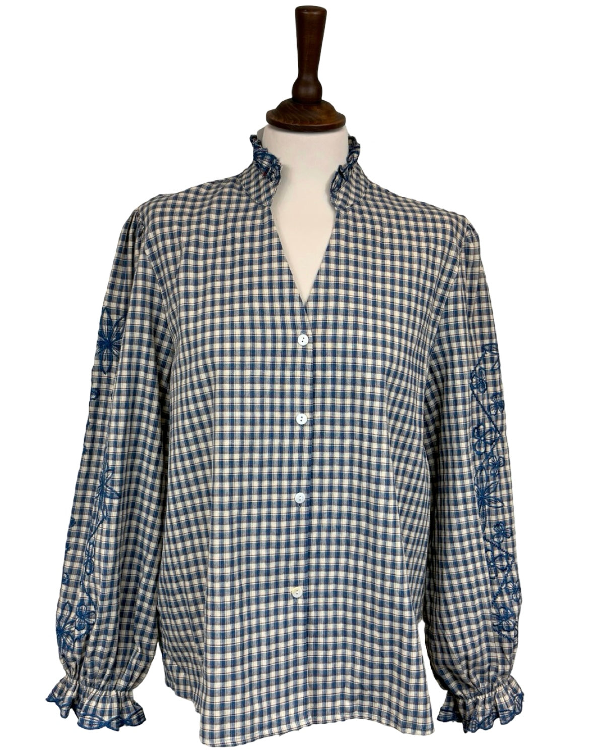 Elyna Gingham Floral Embroidered Sleeve Blouse