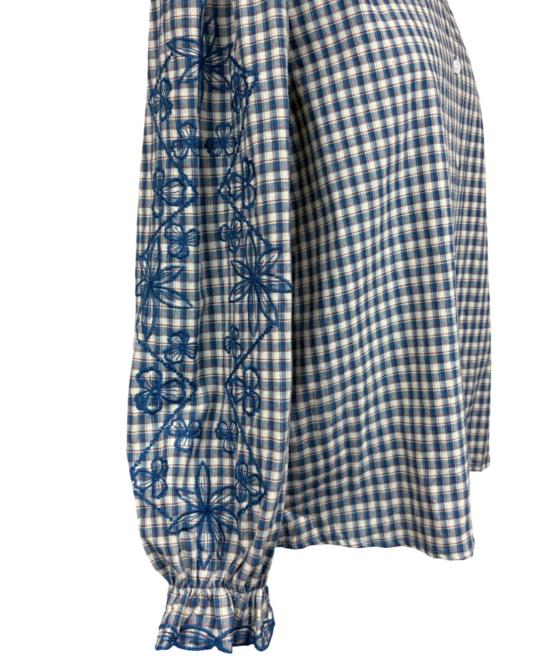 Elyna Gingham Floral Embroidered Sleeve Blouse