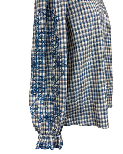 Elyna Gingham Floral Embroidered Sleeve Blouse