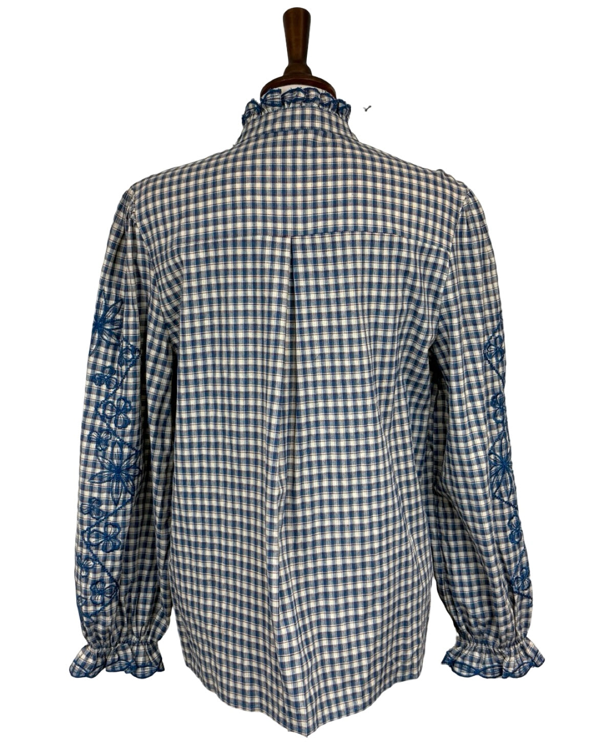 Elyna Gingham Floral Embroidered Sleeve Blouse
