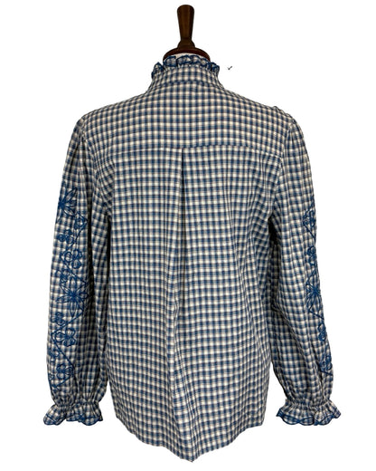 Elyna Gingham Floral Embroidered Sleeve Blouse