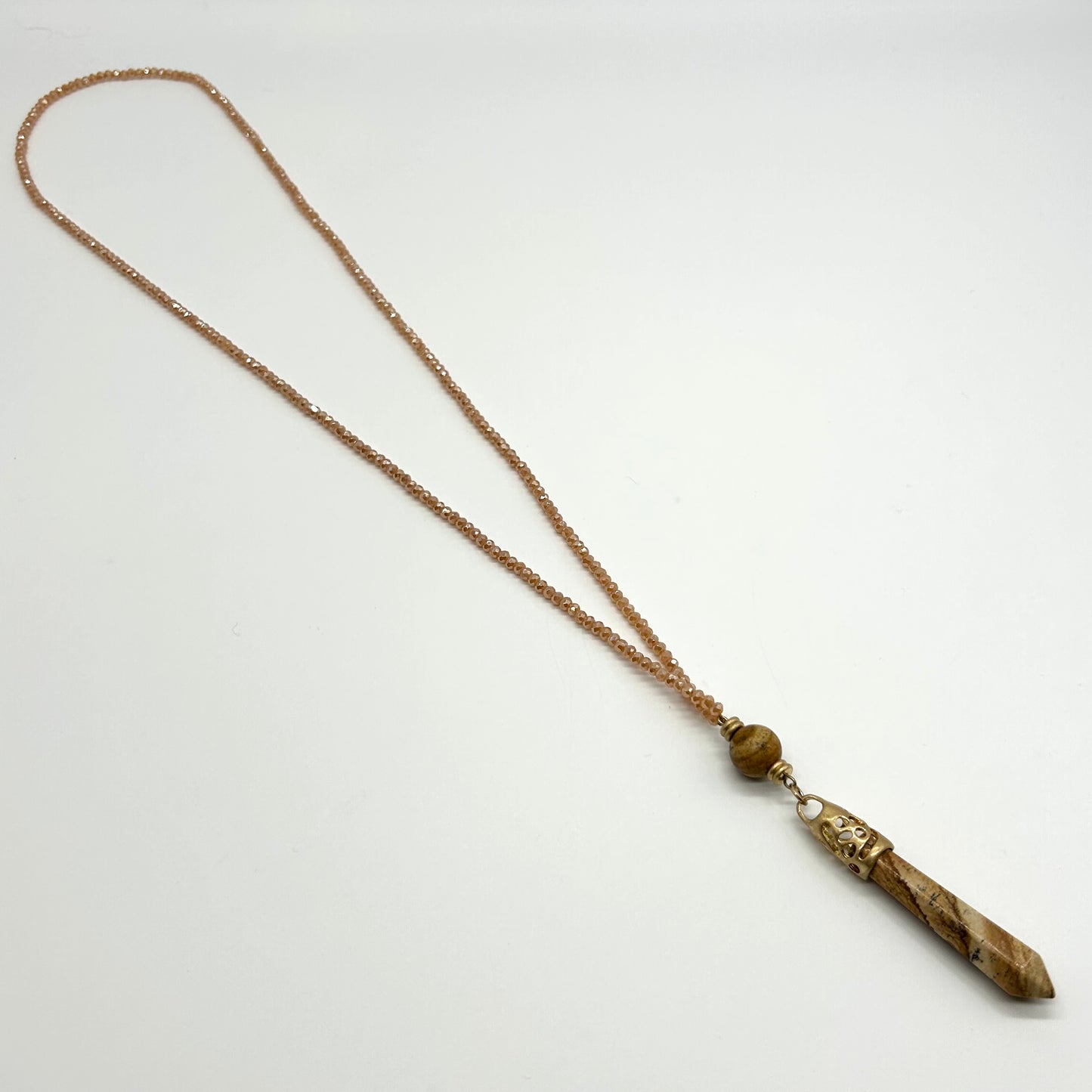 Facetted Glass Bead Chain With Glass Crystal Pendant