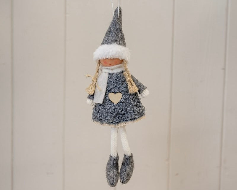 Grey Heart Hanging Doll