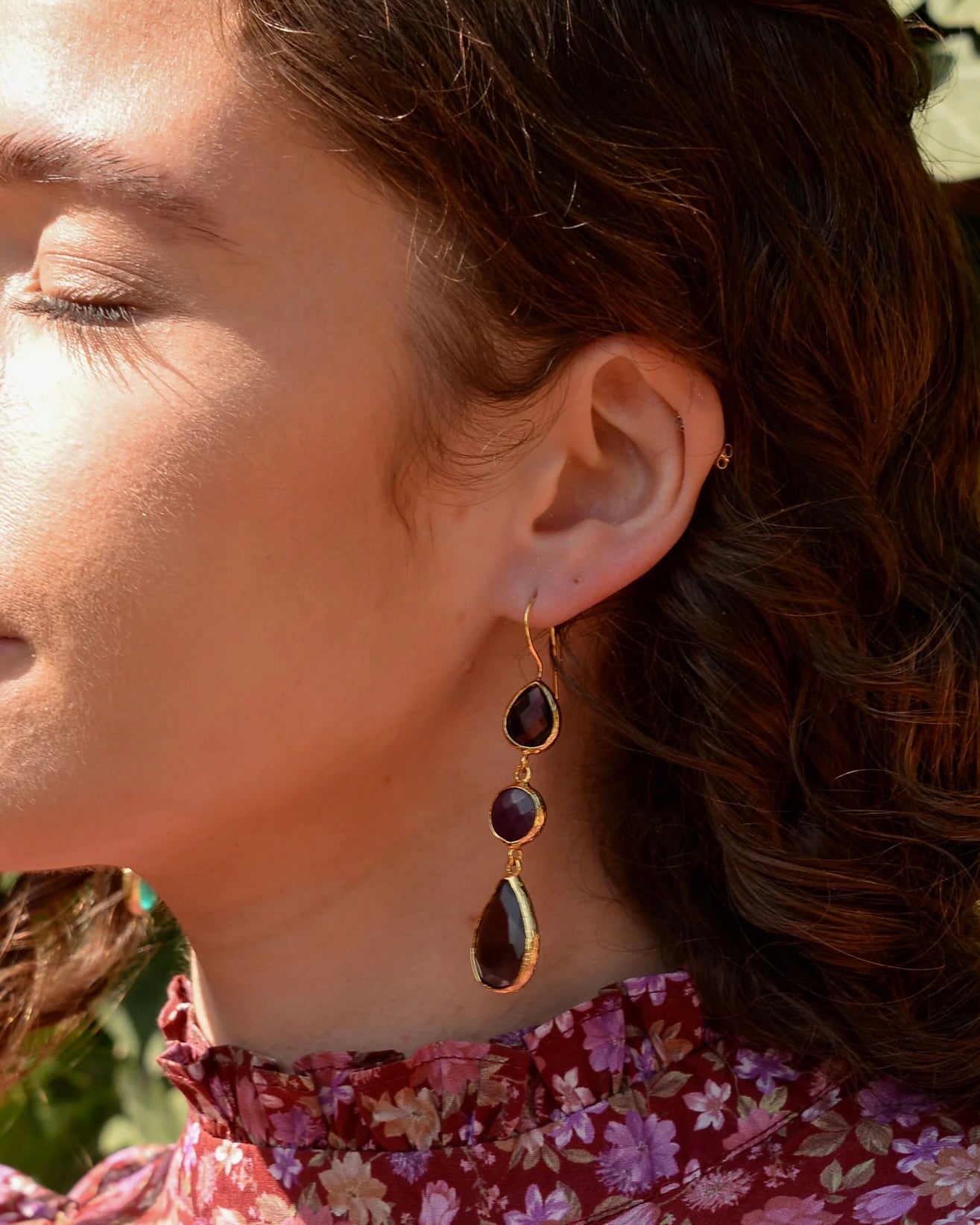 Burgundy Three Drop Earrings