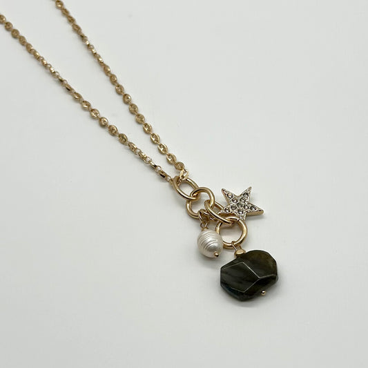 Cluster Star & Stone Charm Long Necklace