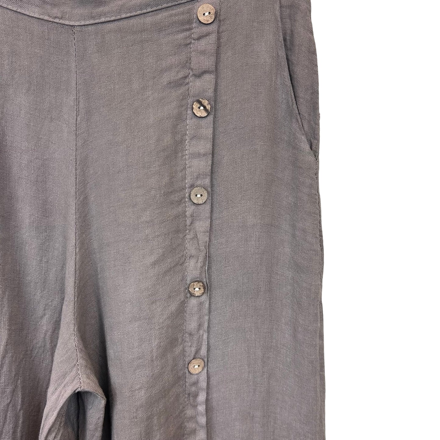 Mary Button Leg Linen Palazzo Trousers