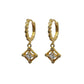 Gold Square Drop Huggie With Cubic Zirconia Centre
