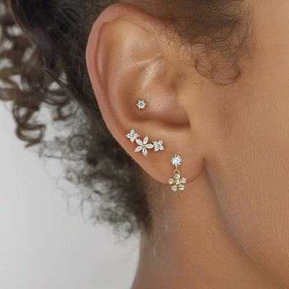 Gold Flower Ear Crawler With Cubic Zirconia