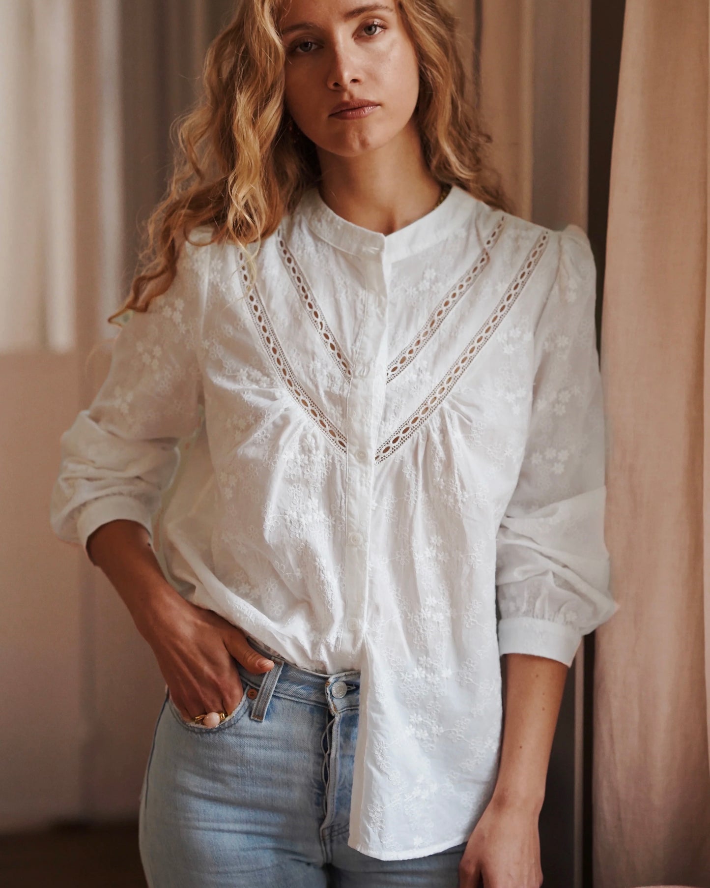 Joanna White Embroidered Shirt