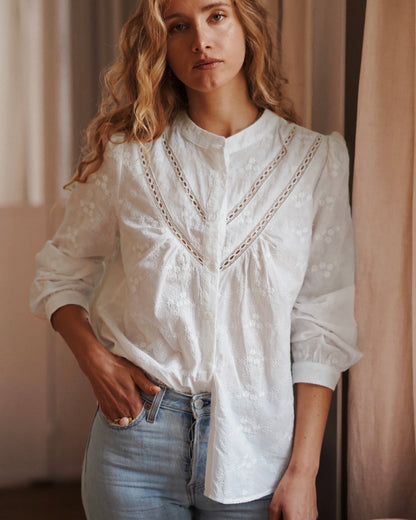 Joanna White Embroidered Shirt