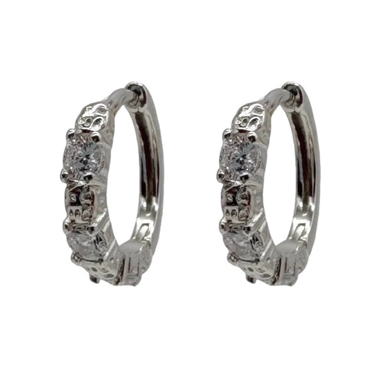 Silver Huggie With Trio Cubic Zirconia