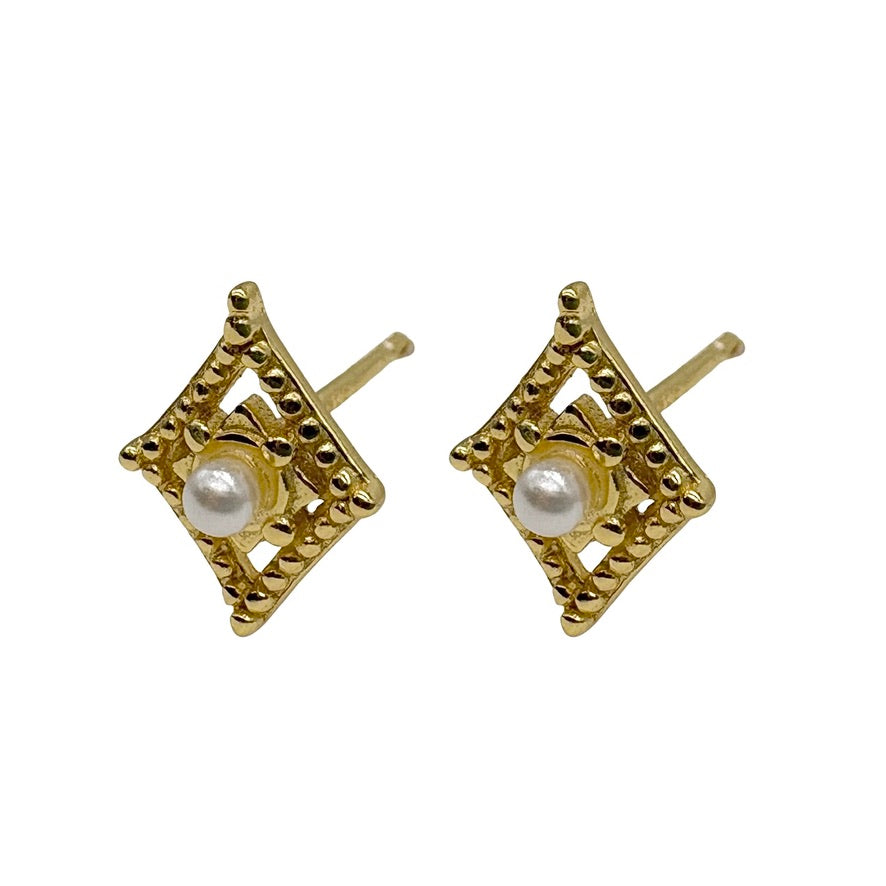 Gold Square Mother Of Pearl Centre Studs