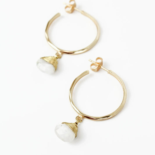 Rainbow Moonstone Hammered Hoops