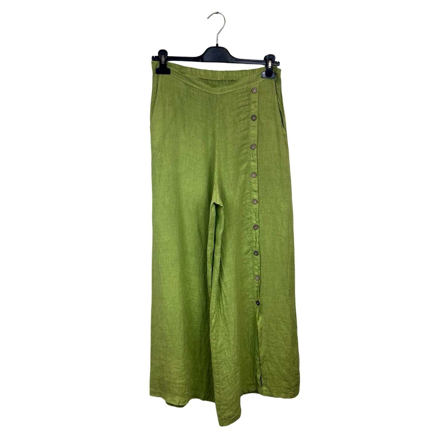 Mary Button Leg Linen Palazzo Trousers