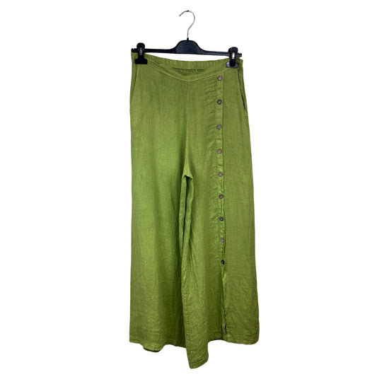 Mary Button Leg Linen Palazzo Trousers