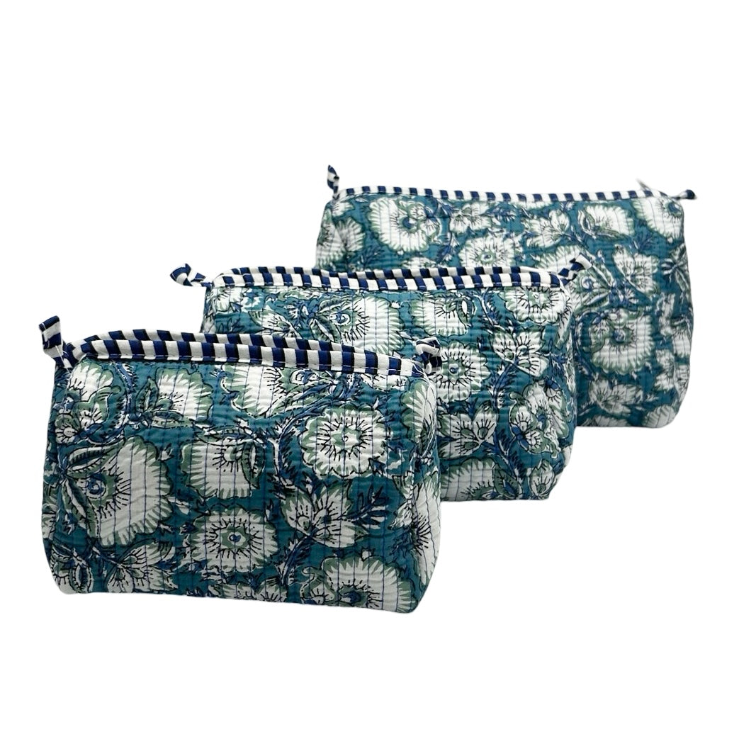 Poppy Block Print Trio Of Cosmetic Bags