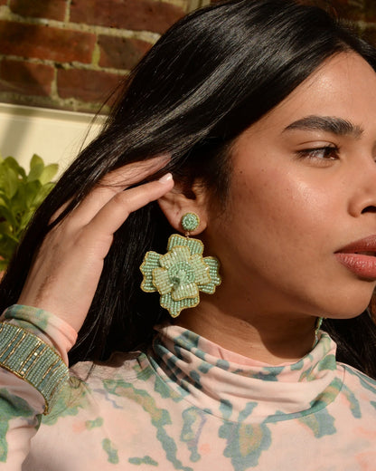 Mint Large Flower Earrings