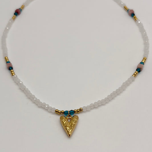 Multi Bead & Heart Pendent Necklace