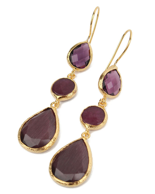 Burgundy Three Drop Earrings