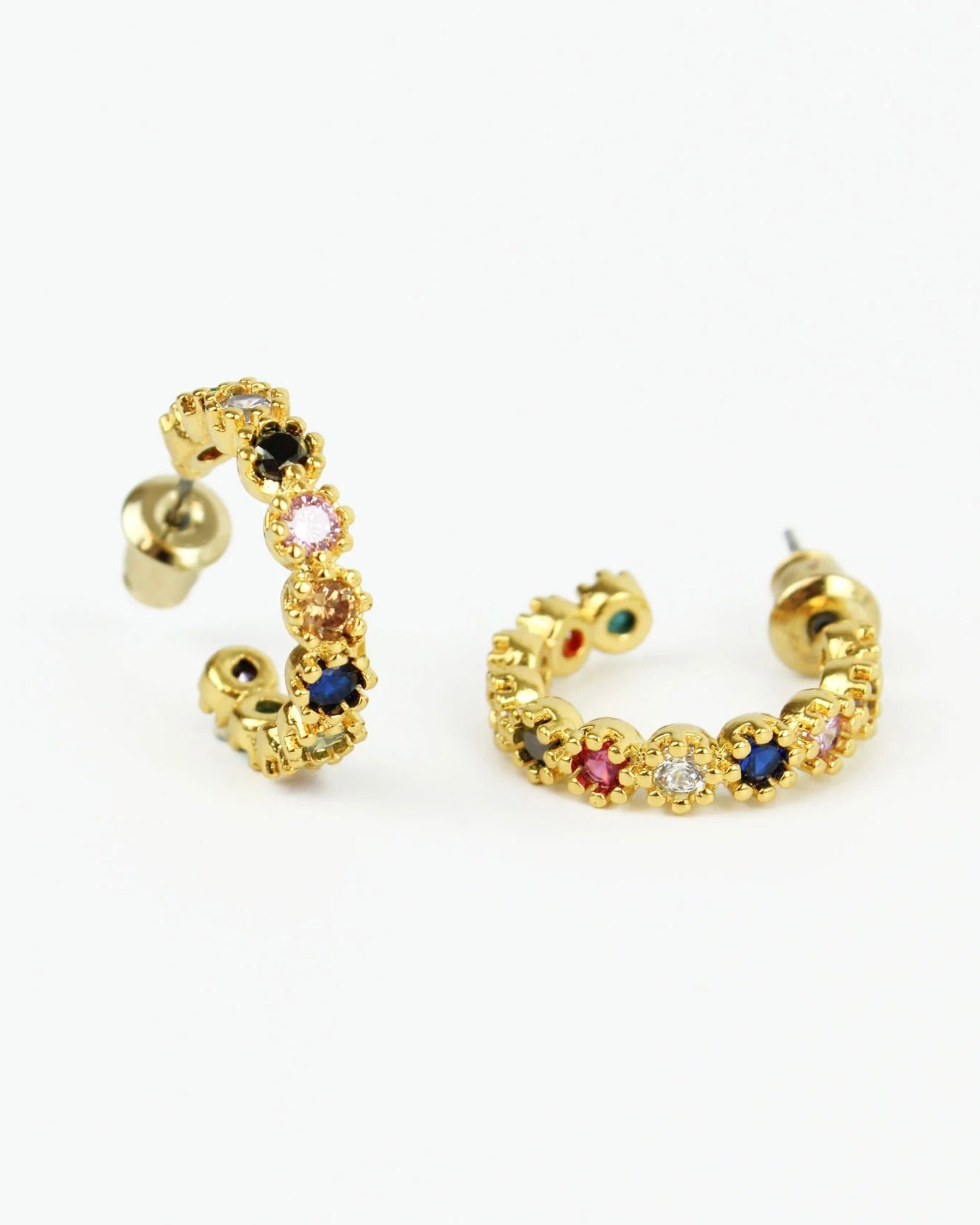 Gemstone Hoop Stud Earrings