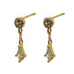 Gold Drop Stud With Kite Shape Clear Cubic Zirconia