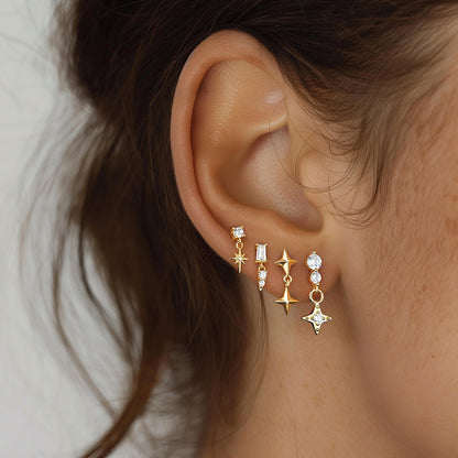Gold Double Star Drop Stud