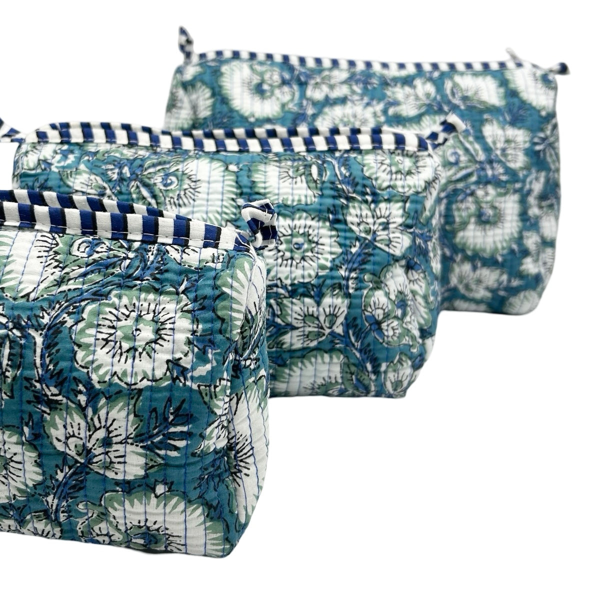 Poppy Block Print Trio Of Cosmetic Bags