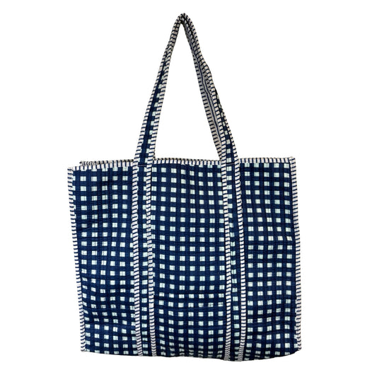 Gingham Block Print Tote Bag