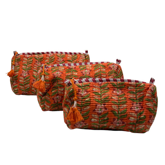 Daphne Block Print Trio Of Cosmetic Bags