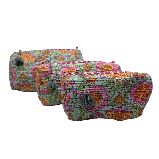 Clematis Block Print Trio Of Cosmetic Bags