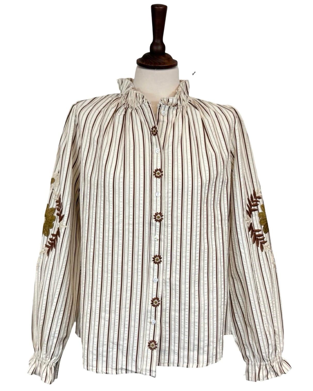 Reine Striped Floral Embroidered Sleeve Blouse