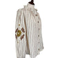 Reine Striped Floral Embroidered Sleeve Blouse