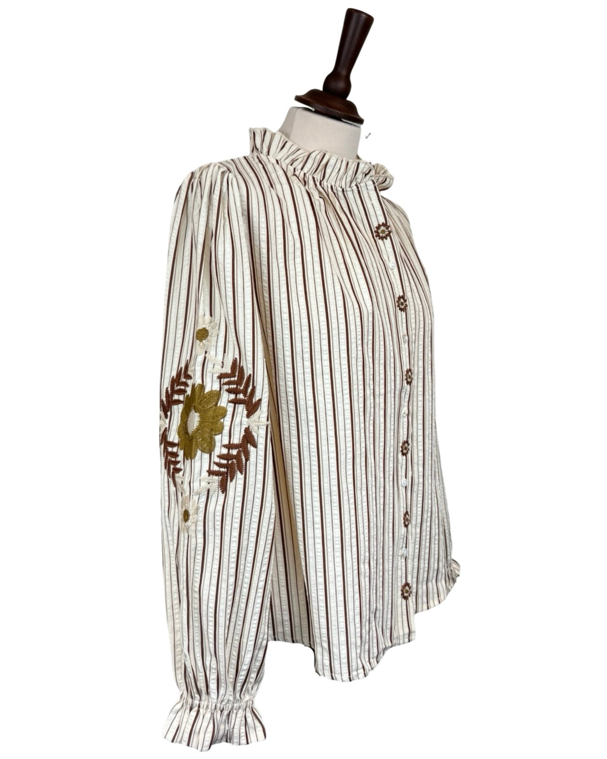 Reine Striped Floral Embroidered Sleeve Blouse