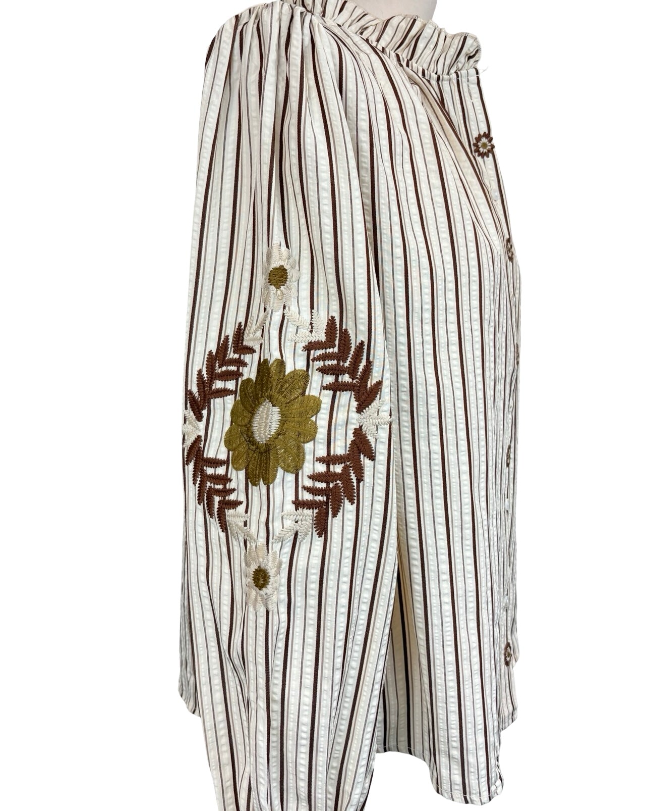 Reine Striped Floral Embroidered Sleeve Blouse