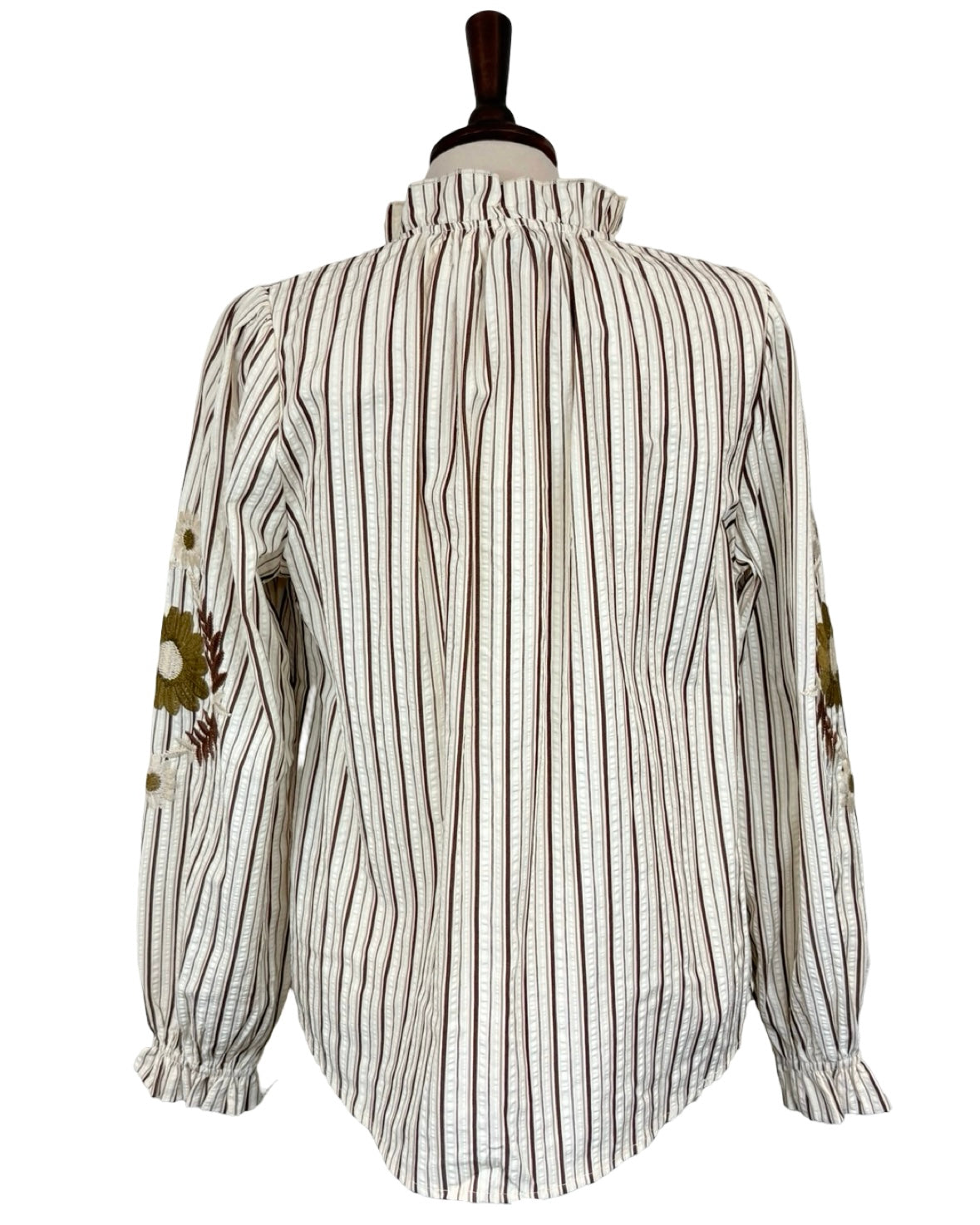 Reine Striped Floral Embroidered Sleeve Blouse