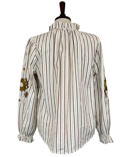 Reine Striped Floral Embroidered Sleeve Blouse