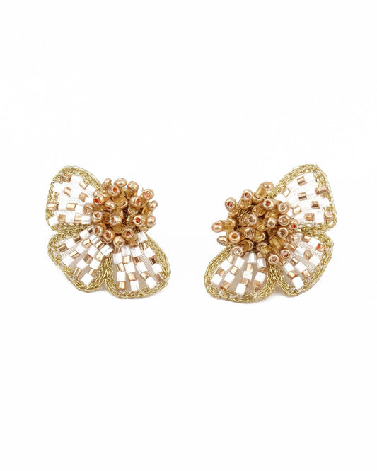 Gold & Pearl Half Flower Earrings