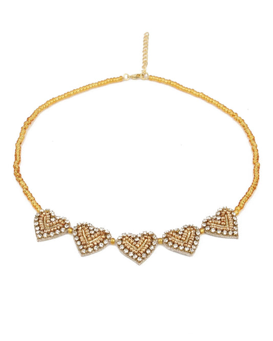 Gold Beaded Heart Necklace