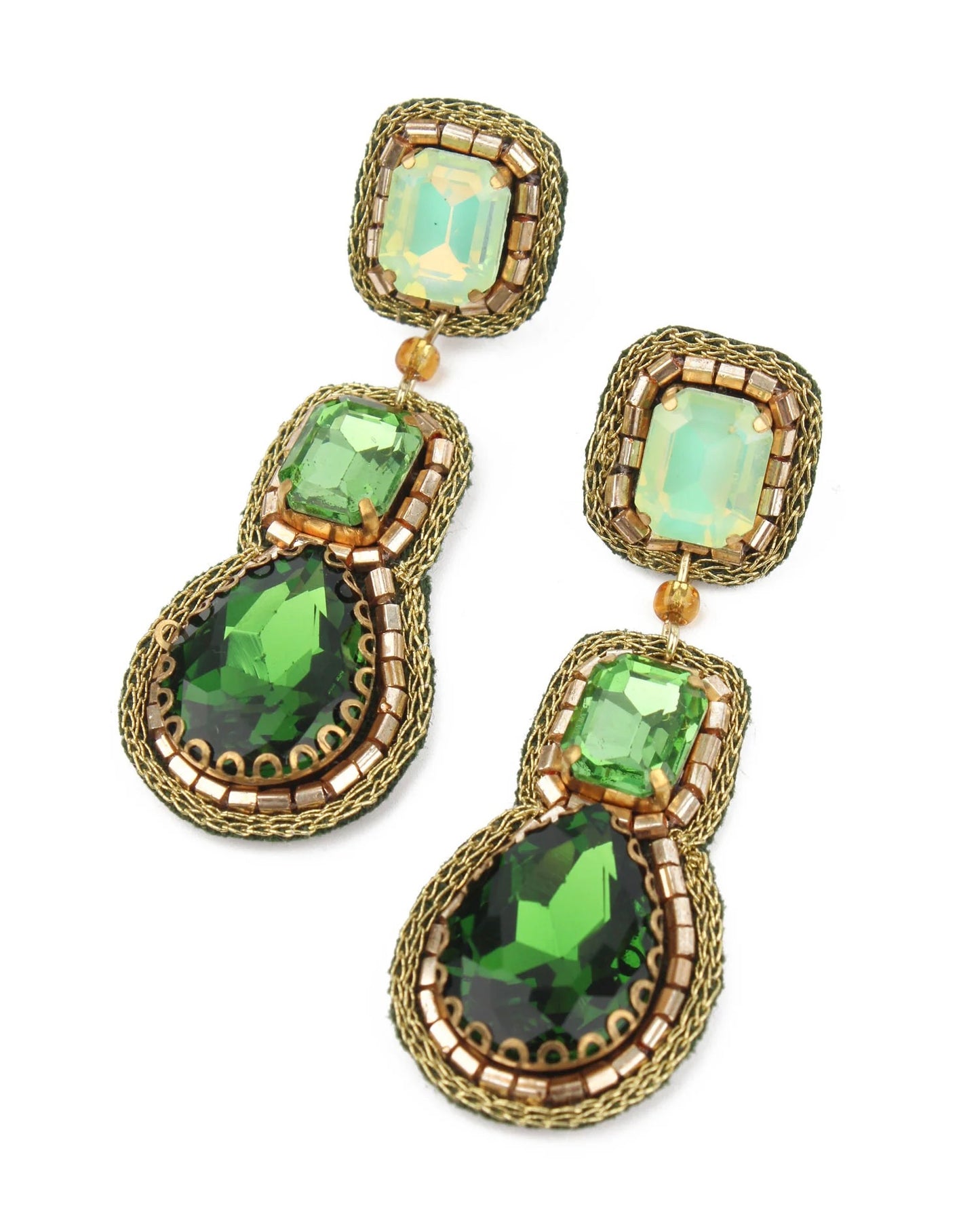Green Triple Drop Earrings