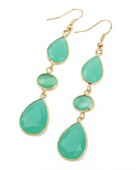 Green Triple Gemstone Drop Earrings
