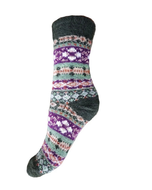 Black, Green & Purple Fairisle Cosy Socks