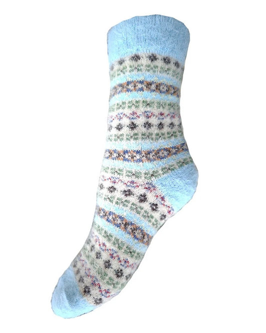 Pale Blue Heeled Fairisle Cosy Socks