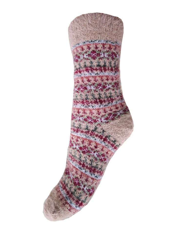 Beige & Pink Fairisle Cosy Socks
