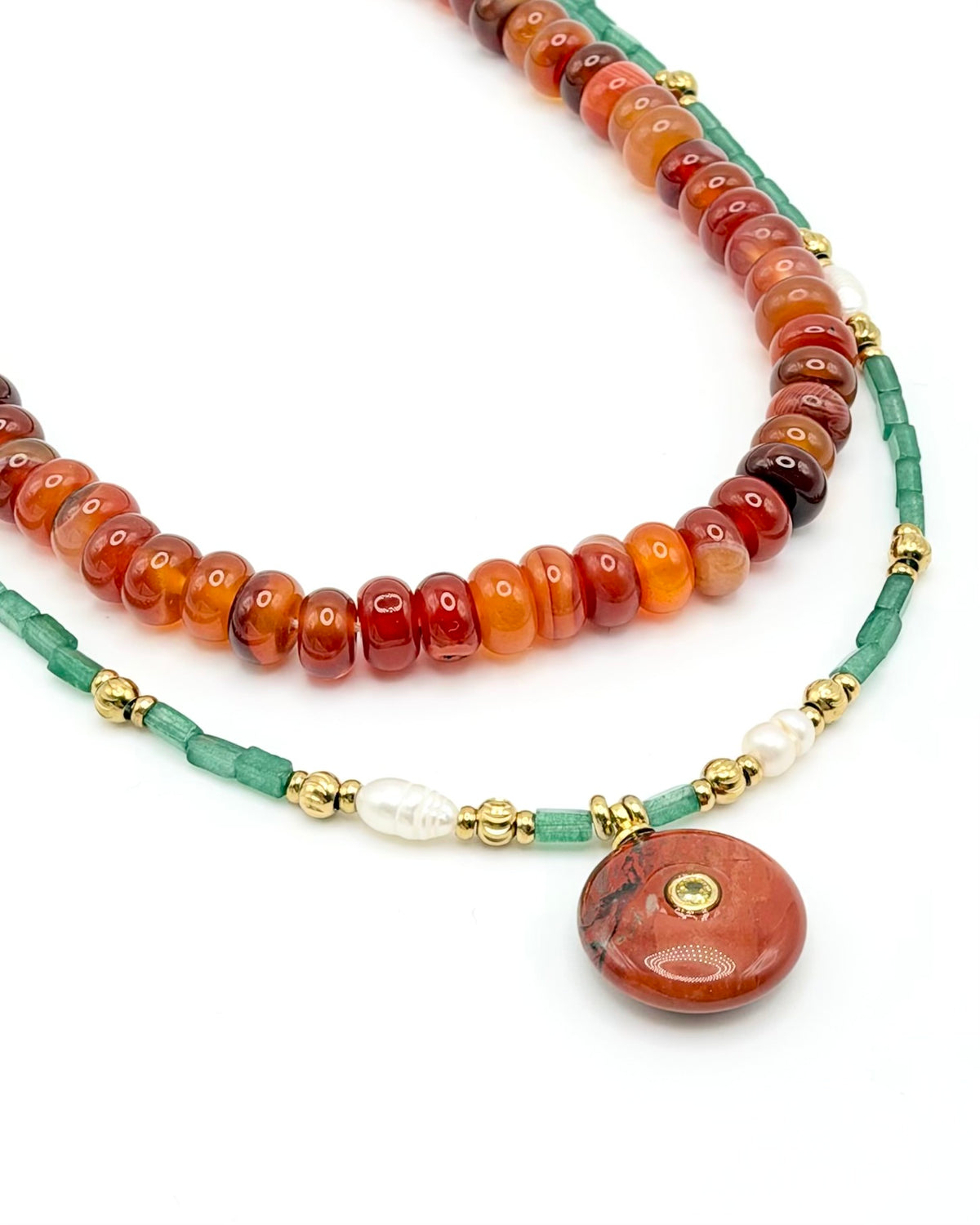 Natural Stone Circle Pendant Beaded Necklace