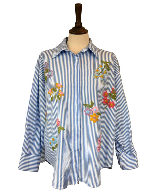 Flora Stripe Embroidered Shirt
