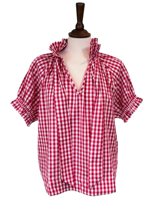 Rosalia Gingham Tie Neck Blouse