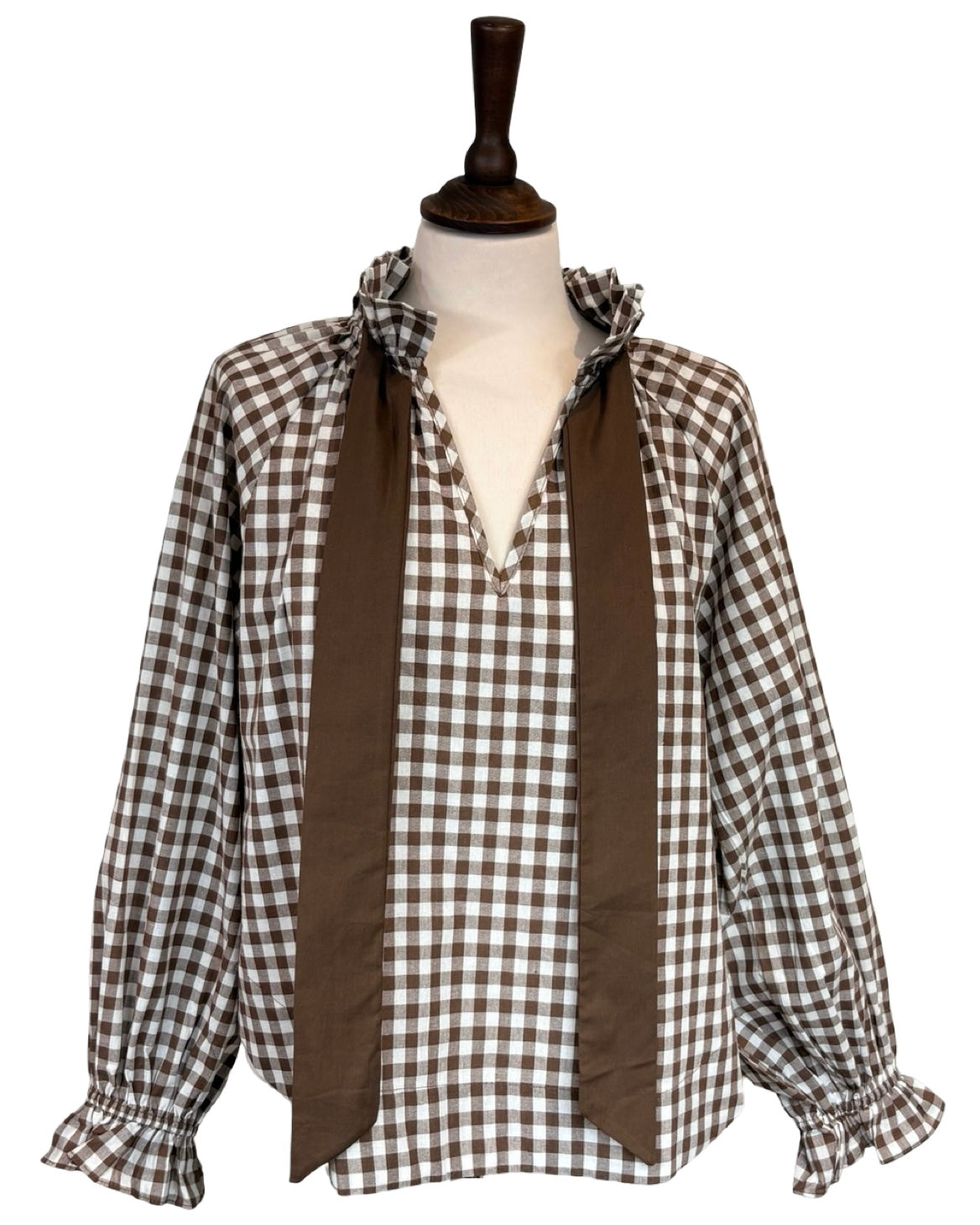 Rosalia Gingham Tie Neck Blouse