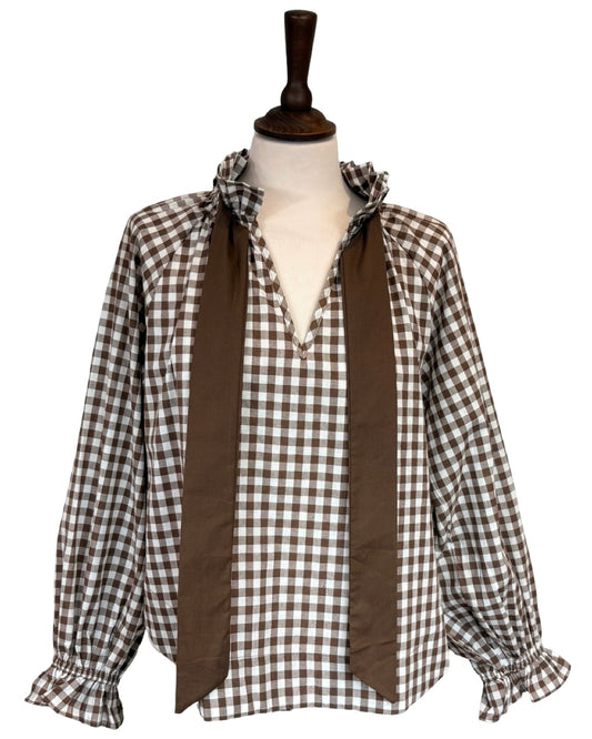 Rosalia Gingham Tie Neck Blouse