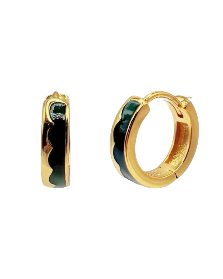 Green Enamel Gold Huggies