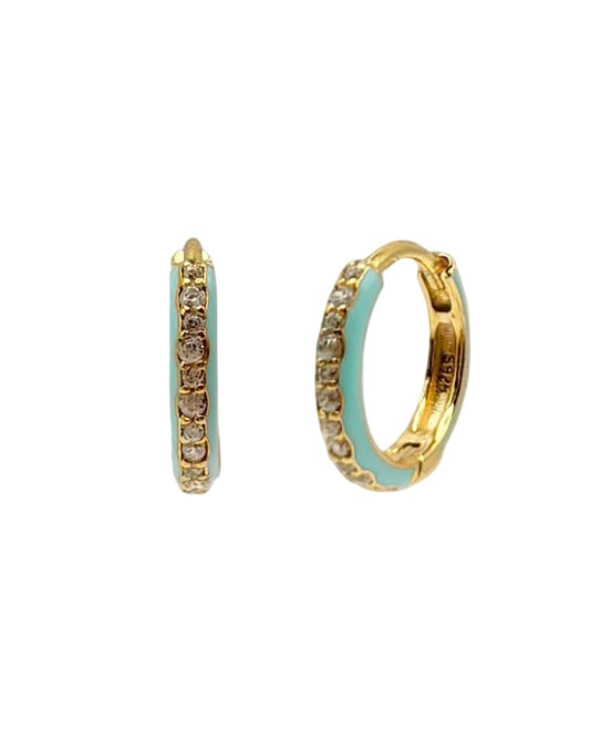 Blue Enamel & Cubic Zirconia Huggies